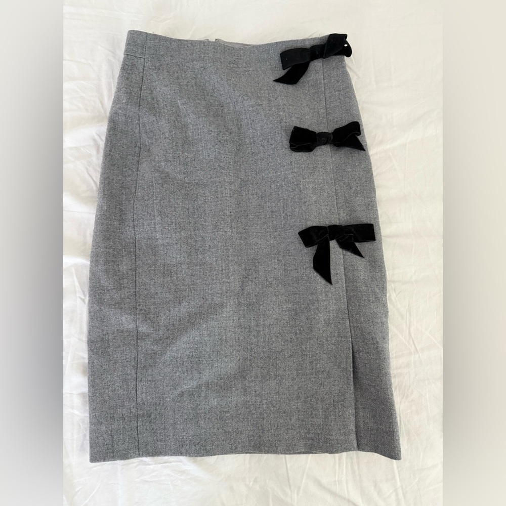 J. Crew Gray Pencil Skirt with Black Bow Trim